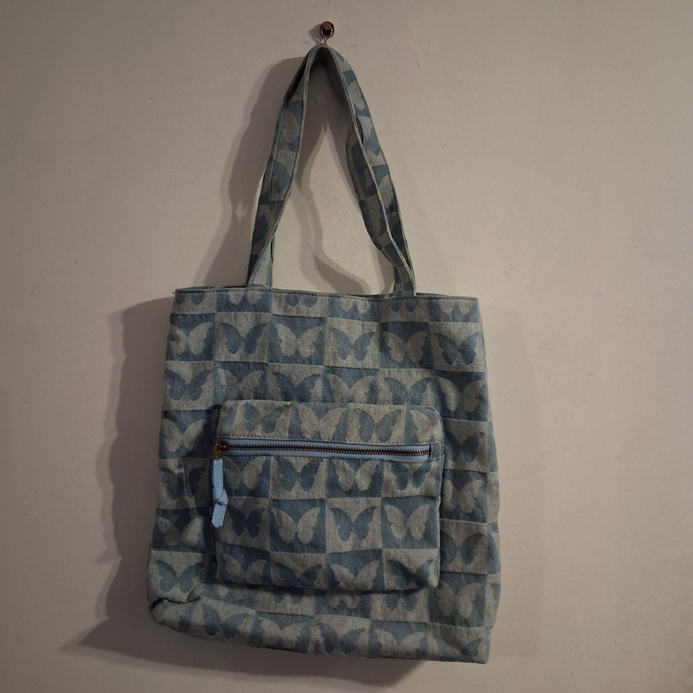 Denim Blue Butterfly AOP Purse Tote Bag EUC Lovely!